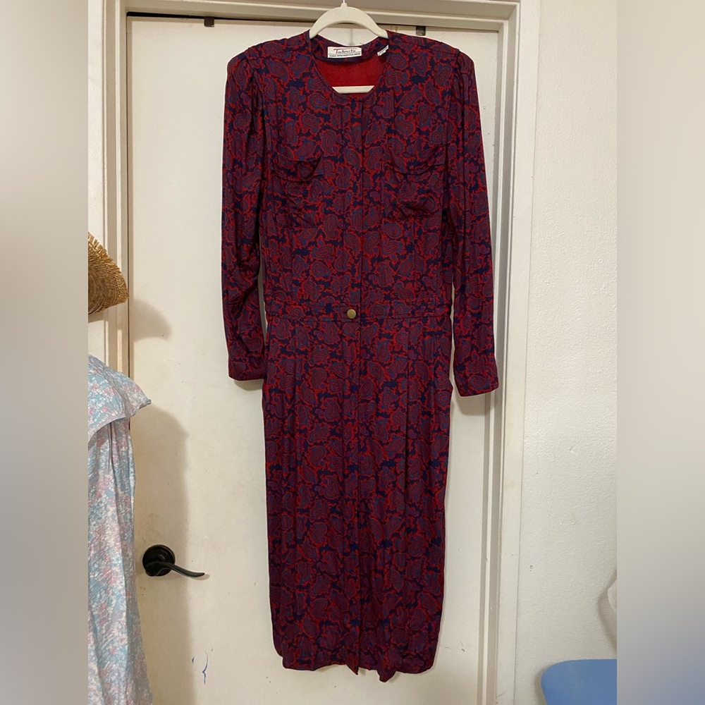 Talbots Red and Black Sheath Dress Long Sleeve